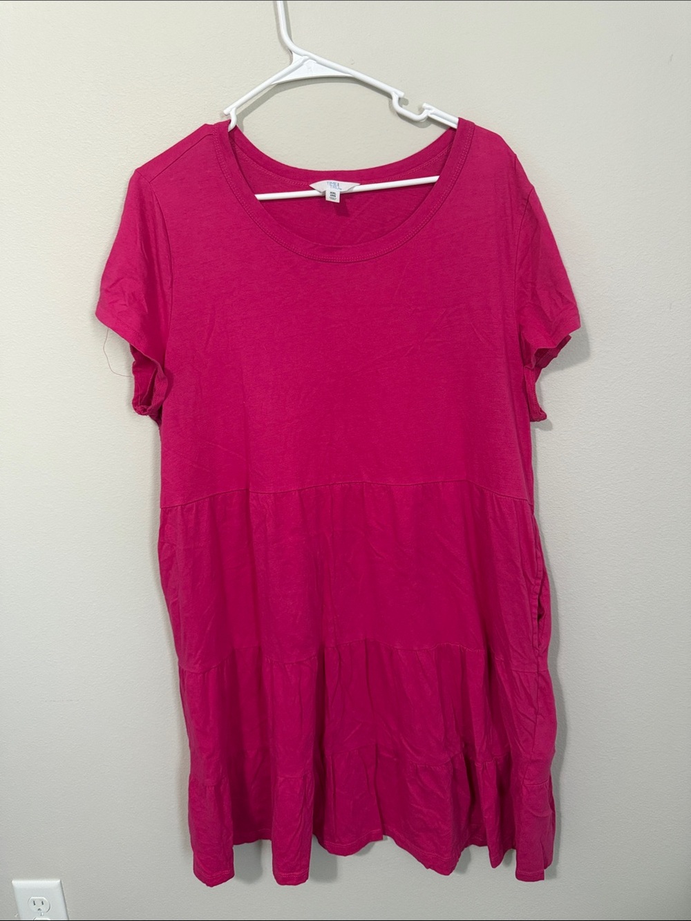 Time and Tru Short Sleeve Tiered Maxi Dress - Hot Pink